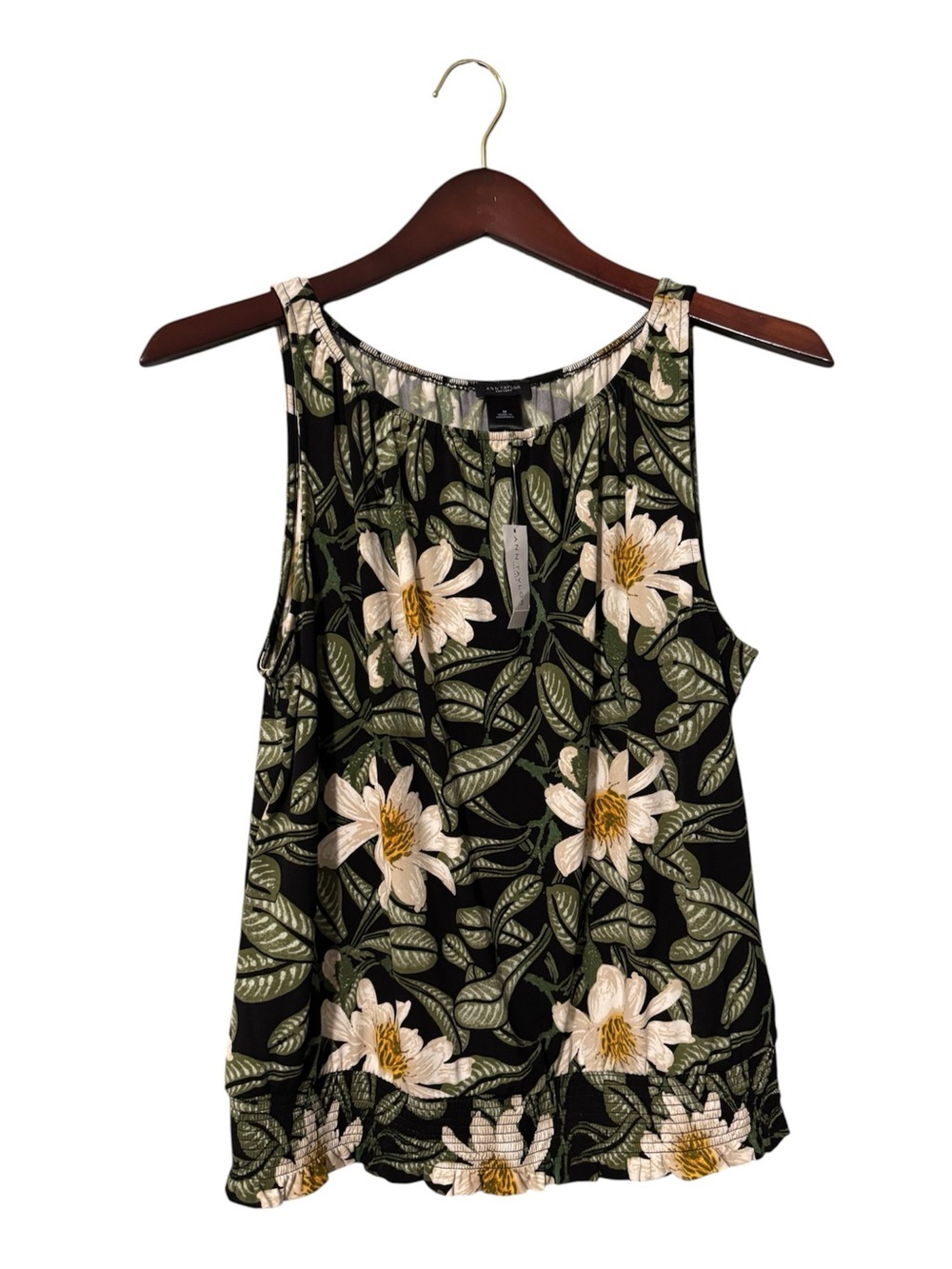 NWT Ann Taylor Factory Floral Sleeveless Tank Top - Black/Green Size M